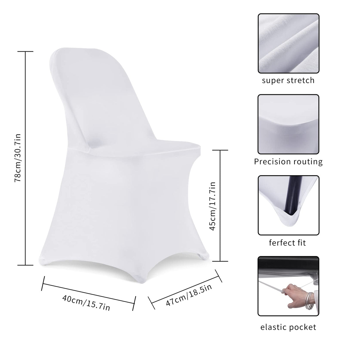 HAINARverS Folding Chair Covers for Wedding, 10pcs Stretch Spandex Washable Fabric Chair Cover, Decoration Chair Cover for Wedding, Party, Banquet, Birthday, Conference, Event(White, 10 PCS)