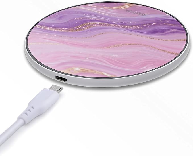 Pink Purple Marble Wireless Charger with USB CableAluminum Alloy Frame 10W Max Compatible Fast Wireless Charging Pad- 3.2ft Cable Included for Travel Home Office Desk