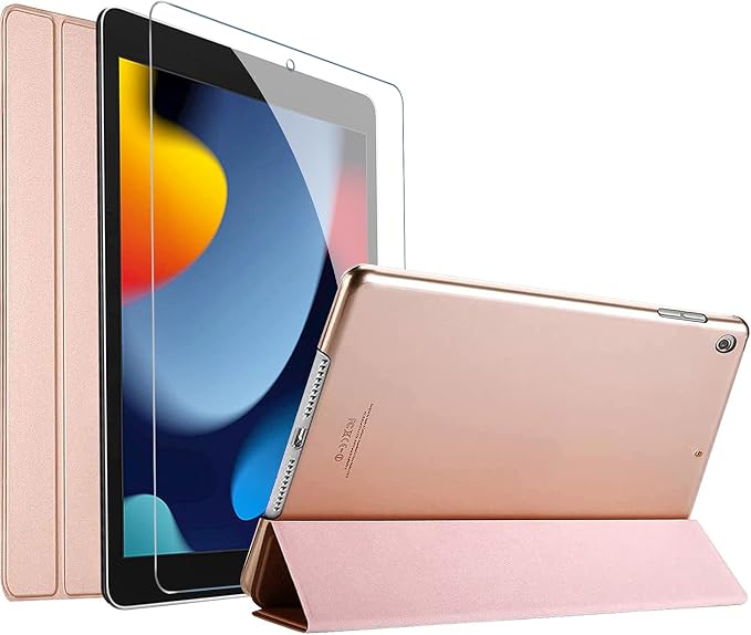 ProCase iPad 10.2 Case 2021 9th Gen/ 2020 8th Gen/ 2019 7th Gen Case with Tempered Glass Screen Protector Slim Stand Hard Shell Protective Smart Cover for 10.2” iPad 9th/8th/7th Generation -Black