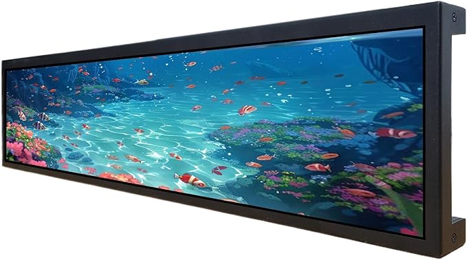 VSDISPLAY 21.3" Ultra Wide Bar Display 1920x360 IPS Digital Signage Monitor with USB Auto-Play, Image Rotation, and Mounting Holes for Advertising