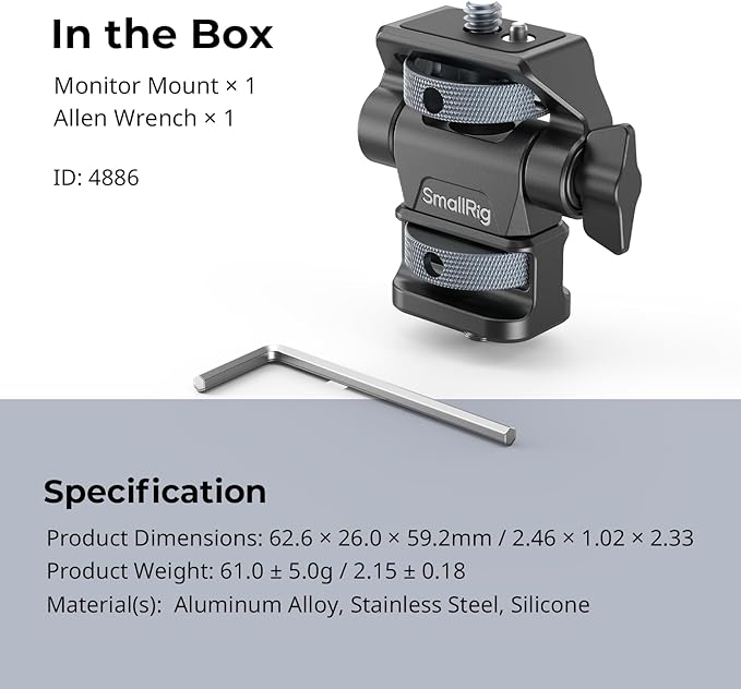 SmallRig Adjustable Camera Monitor Mount, 360° Swivel and 180° Tilt Monitor Holder, with 1/4"- 20 Screws, Bouncy Locating Pins, Anti-Twist Design, for Ninja V and V+ Monitors