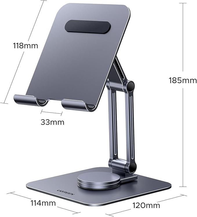 UGREEN Tablet Stand for Desk Swivel with 360° Rotating Base Tablet Holder Aluminum Portable Stand Adjustable Home Office Accessories Compatible with iPad Pro 11 Air Mini 6 5 Grey