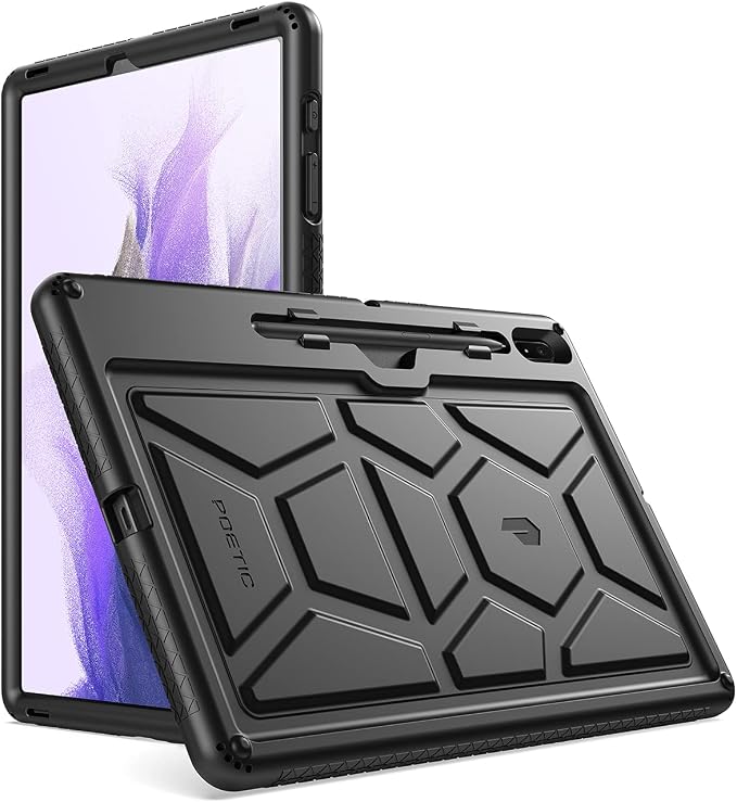 Poetic TurtleSkin Case Designed for Galaxy Tab S7 FE 12.4 Inch 2021 / Galaxy Tab S7 Plus 2020 with S Pen Holder Rugged Shockproof Drop Protection Kids Friendly Silicone Cover Case Black