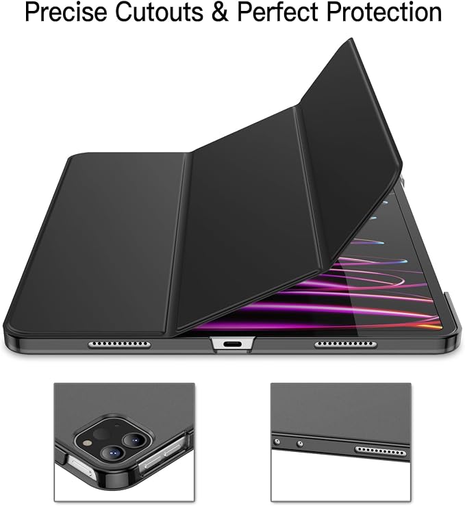 JETech Case Cover for iPad Pro 12.9 6th/5th Gen (2022/2021) Black | Slim Translucent Back Design Tri-Fold Stand Auto Wake/Sleep Lightweight Shockproof Protection