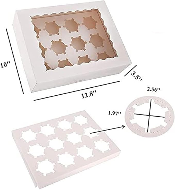 Rarapop 30 Pack Cupcake Boxes Hold 12 Standard Cupcakes, Food Grade Cupcake Holders Bakery Carrier Boxes with Windows and Inserts for Cupcakes, Muffins and Pastries