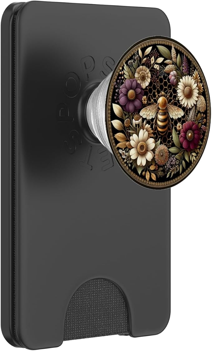 Floral Boho Bee Aesthetic Honey Beekeeper Black PopSockets PopGrip for MagSafe