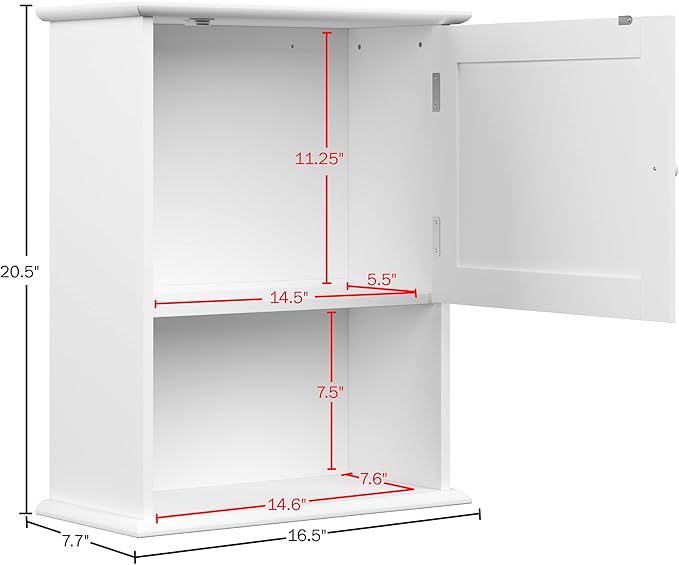 Wall-Mounted Storage Cabinet – Kitchen, Pantry, Laundry Room or Bathroom Organizer with Open Shelf – Bathroom Storage Furniture by Lavish Home (White)