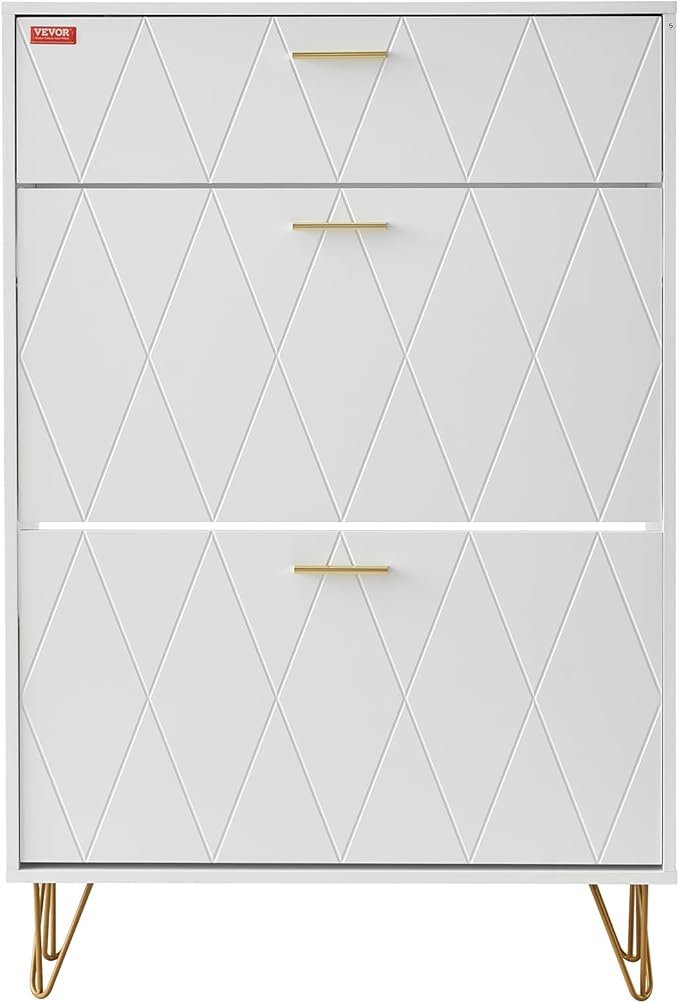 VEVOR Shoe Cabinet with 2 Flip Drawers, Modern Shoes Storage Cabinet with Storage Drawer and Anti-Tipping Device, Freestanding Shoe Organizer Ideas for Entryway, Hallway, Bedroom, Living Room, White
