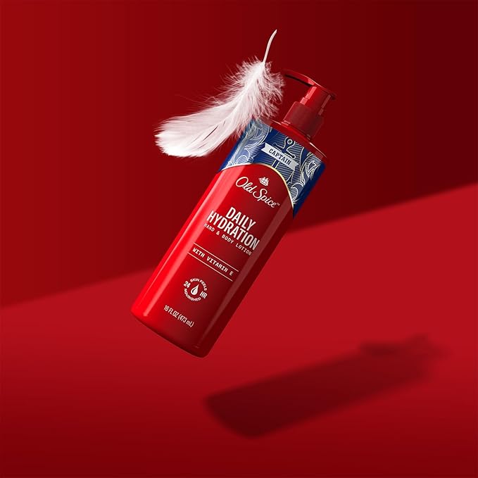 Old Spice Hand & Body Lotion for Men, Daily Hydration, 24/7 Hydration, 24/7 Replenishing Rich Moisture for Dry Skin, Lightweight Formula, Captain with Vitamin E Scent, 16 fl (Pack of 4)