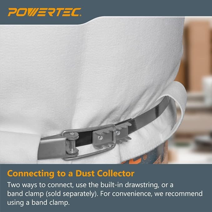 POWERTEC 70426 Dust Collector Bags and Clamp Set | 21" x 31" x 1 Micron Filter