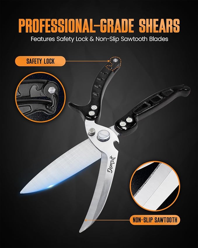 Poultry Shears Heavy Duty Professional, Kitchen Shears for Poultry,Turkey, Chicken & Bone Cutting, Multi-purpose kitchen Scissors Spring-Loaded, Dishwasher Safe, Meat Shear with Non-Slip Handle, Black
