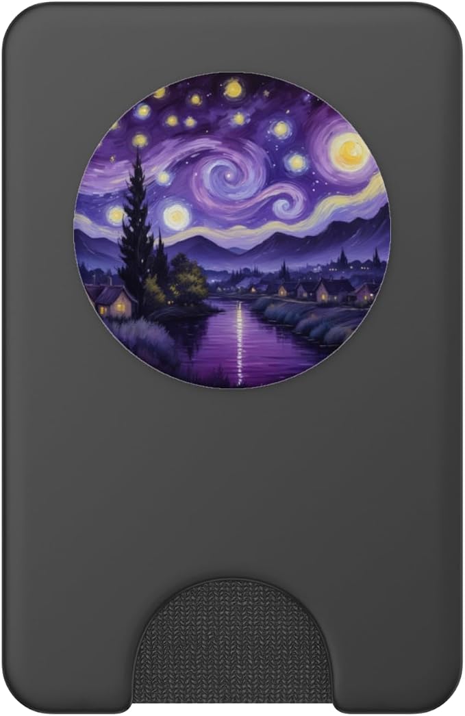 Purple Night Sky Landscape Illustration Print PopSockets PopWallet for MagSafe
