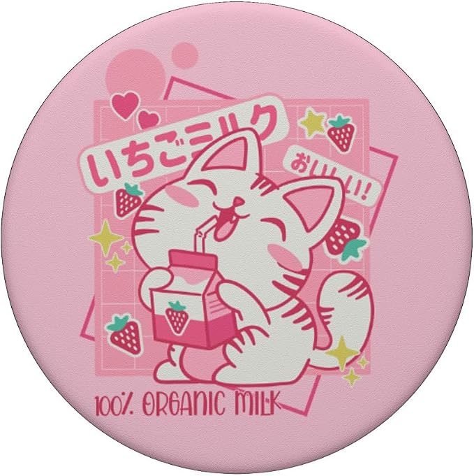 Kawaii Korean Strawberry Milk K Pop Vaporwave Japanese Cat PopSockets Adhesive PopGrip