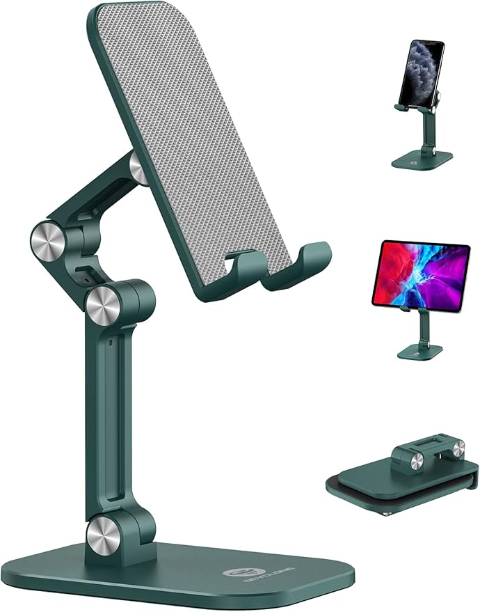 OCYCLONE Phone Stand Adjustable Height and Angle Foldable Cell Phone Stand Holder for Desk Taller iPhone Stand Compatible with 4.7-13 Smartphones iPad Tablet Beige