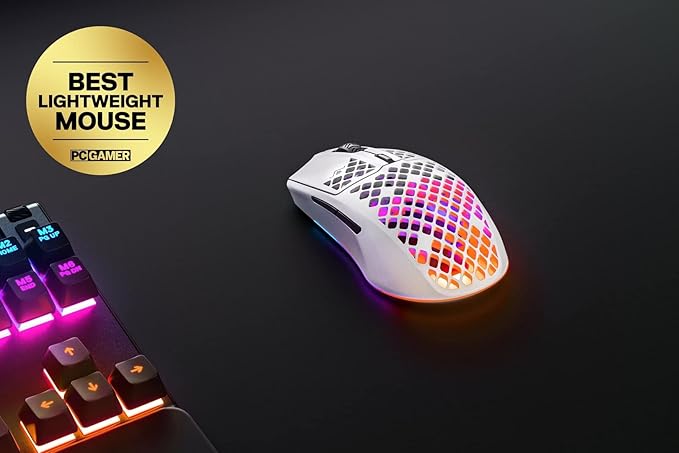 SteelSeries Aerox 3 Wireless - Holey RGB Gaming Mouse - Ultra-lightweight Water Resistant Design - 18K DPI TrueMove Air Optical Sensor -Snow