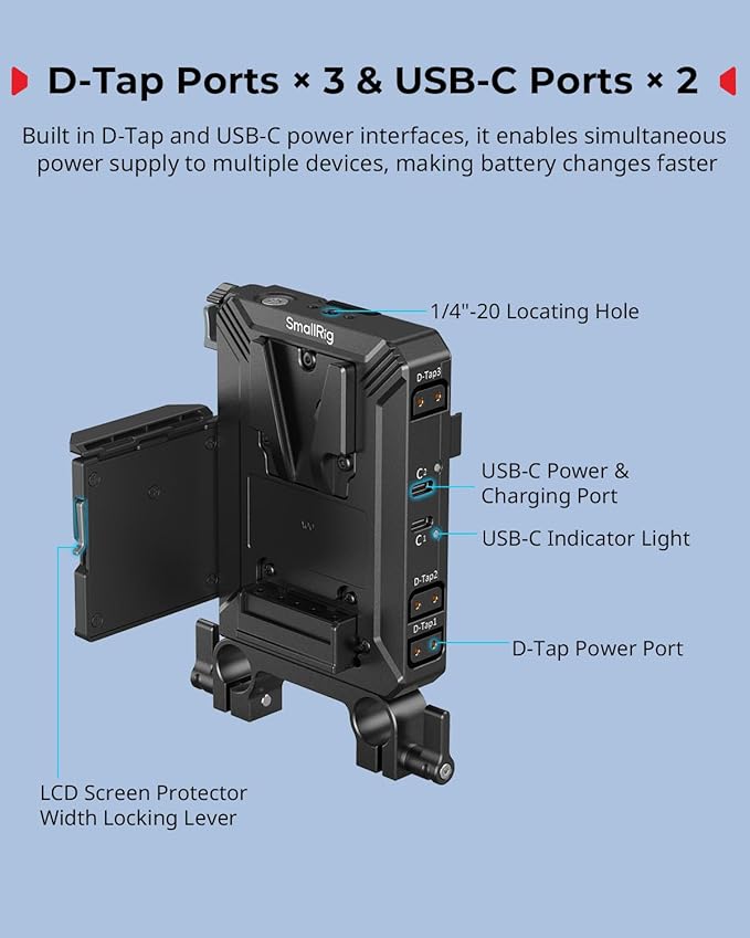 SMALLRIG V-Mount Battery Plate Kit for 15mm LWS Rods, with Dual Rod Clamp, LCD Screen Protector & Cable Clips, D-Tap & USB-C Supply, All-in One Camera Video Rig for Mirrorless/DSLR