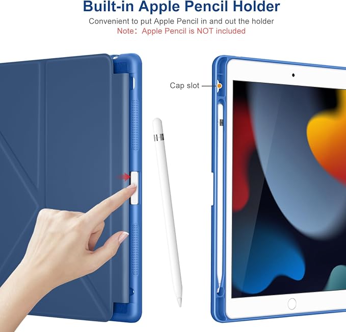 DTTO Foldable Case for for iPad 9th/8th/7th Generation 10.2-inch Black | Origami Magnetic Standing Cover with Pencil Holder，Vertical &amp Horizontal angles Auto Sleep/Wake