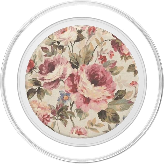 Beige Pink Vintage Floral Pattern PopSockets PopWallet for MagSafe