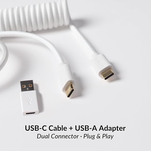 Keychron Custom Coiled Aviator USB-C Cable Black 5-Pin (GX12) Detachable Metal Connector USB-A Adapter Durable Braided Cable for Mechanical Keyboards Charging &amp Data Transfer