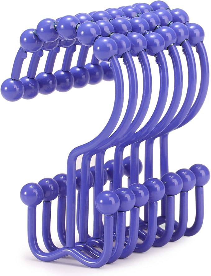 Shower Curtain Hooks, Goowin Shower Curtain Rings, Stainless Steel Shower Curtain Hooks Rust Proof Free Sliding Double Shower Hooks for Curtain, Shower Curtains & Liners (Purple)