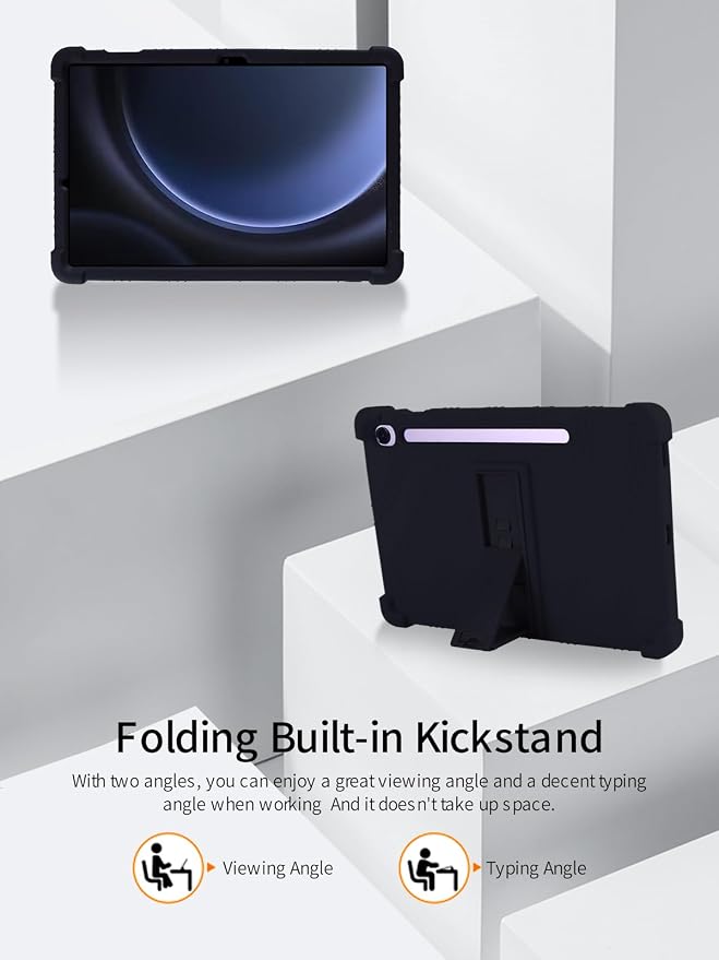 for Samsung Galaxy Tab S10 FE 11 Inch Tablets CaseBOVUGAC Soft Silicone Adjustable Stand Shockproof Kids Friendly for 10 Inch Tablets(Black)
