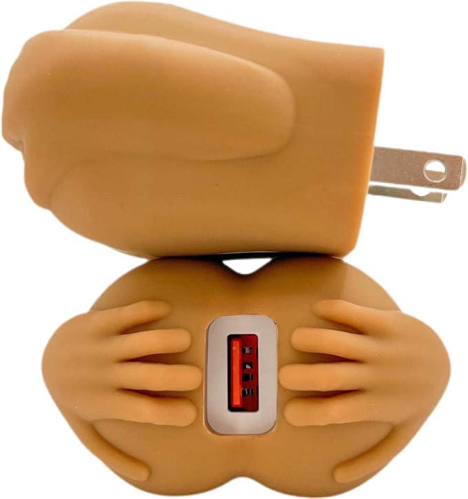 Butt-Shaped Wall Charger Block 20W Fast Charging Power Adapter Funny Gag Gift in Dark Skin Tone USB A