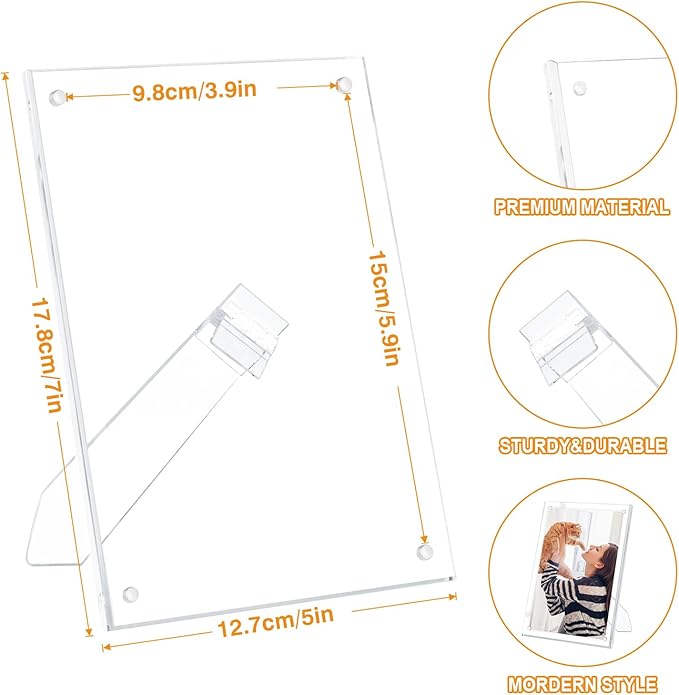 Egofine 4x6 Acrylic Picture Frame, Clear Picture Frame with Stand, Magnetic Acrylic Photo Frame for Tabletop Display Horizontally or Vertically