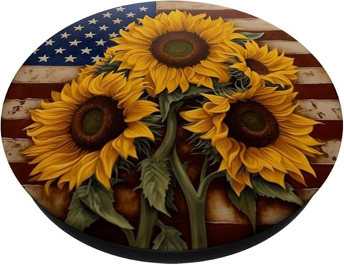 American Flag with Sunflowers PopSockets Adhesive PopGrip