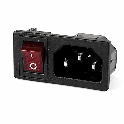 Ganasome 2 Pcs IEC320 C14 Inlet Module Male Power Socket - AC 250V 10A, 4 Terminals, DPST Rocker Switch with Red Indicator Light for Lab, Fitness & Industrial Automation Equipment