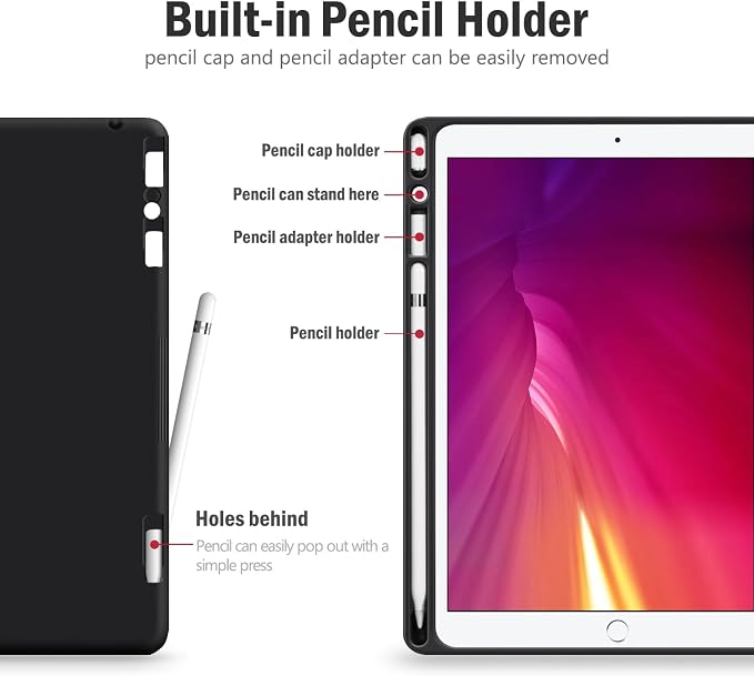 Antbox Case for iPad 9th Generation/iPad 8th/7th Generation 10.2'' Black | Built-in Pencil Holder Vegan Leather Auto Sleep/Wake