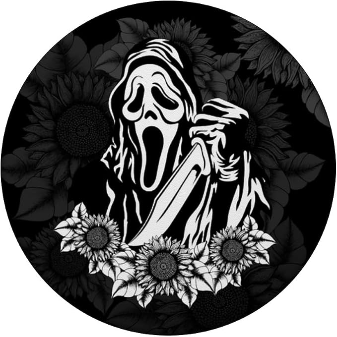 Horror with Sunflowers Scary Movies Lovers Halloween PopSockets Adhesive PopGrip
