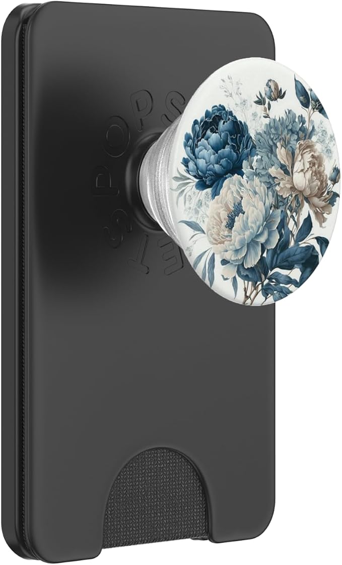 Navy Blue Peonies Blossom Leaves White Flowers Floral Girly PopSockets Adhesive PopGrip