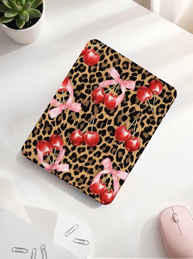 Case for iPad 9th/ 8th/ 7th Generation Case 10.2&amp10.5 Inch (2021/2020/2019 Release) Slim Lightweight Soft Trifold Back Cover with Pencil Holder &amp Auto Sleep/Wake Cover Cherries Cheetah Bows