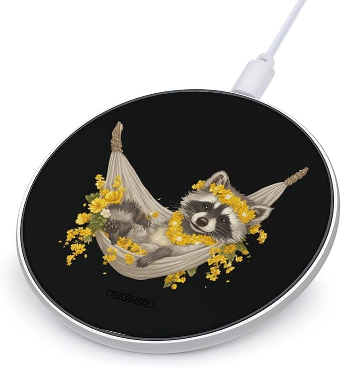 Raccoon Floral Wireless Charger Portable Charging Pad | LightweightAll Smartphone