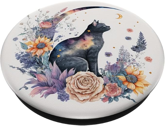 Cute Celestial Black Cat Crescent Moon Phases Witchy PopSockets Standard PopGrip