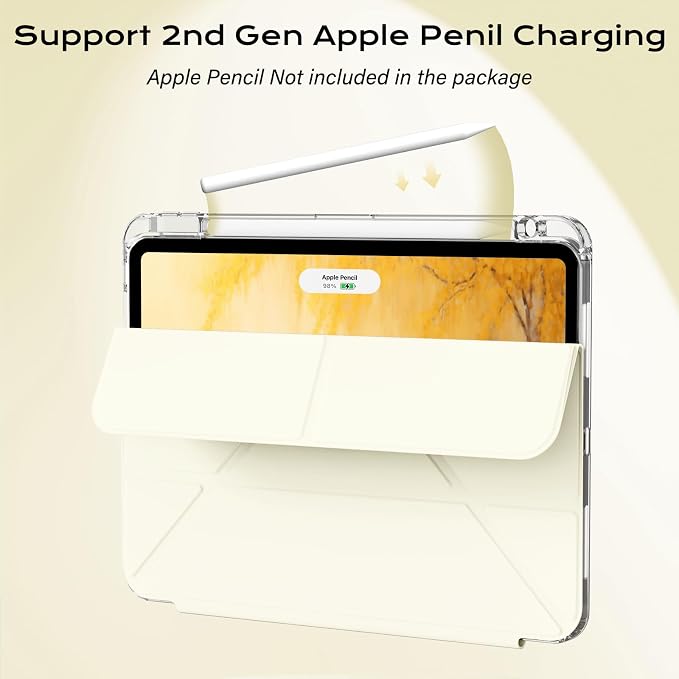 Clear Case for iPad Pro 12.9 inch 6th/5th/4th/3rd Gen with Y-fold &amp Trifold Stand Pencil Holder Support Pencil Charging [Auto Wake/Sleep] Lightweight Shockproof Hard PC Back Cover Black