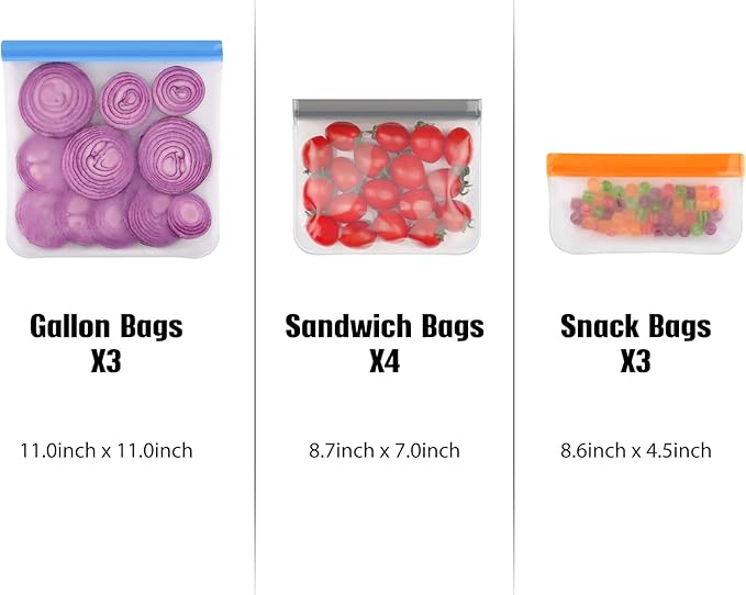 Lerine Dishwasher Safe Reusable Bags, Leakproof Reusable Freezer Bags, BPA Free Food Storage Bags for Lunch Marinate Food Travel (White, 18 Pack-7 Gallon 7 Sandwich 4 Snack)