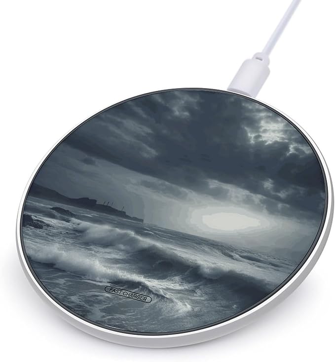 Stormy Sea Wireless Charger Aluminum Alloy Frame 10W Fast Charging Pad with Indicator Light 6mm Thin &amp Portable Wireless Charging Pad for Travel Home Office Desk