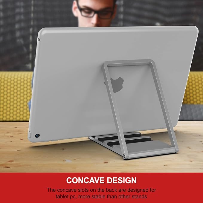 PunkCase Universal Magnetic Desk Stand for Phones Tablets and E-Readers | Compact &amp Sturdy Metal Design | 360 Degree Foldable | Works with All Devices up to 11 inches [Silver]