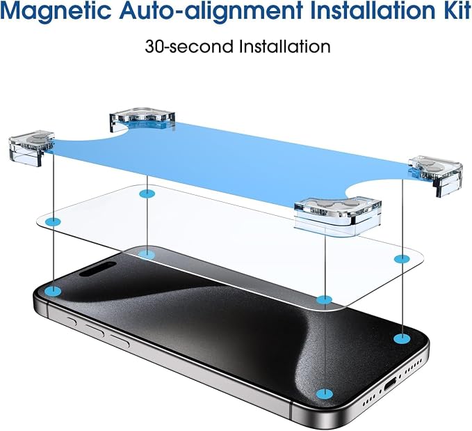 amFilm 2 Pack Magnetic OneTouch Compatible with iPhone 13 Pro Max 6.7/ iPhone 14 Plus 6.7 Screen Protector Tempered Glass Full Coverage with Easy Installation Kit (Magnetic &amp Reusable)
