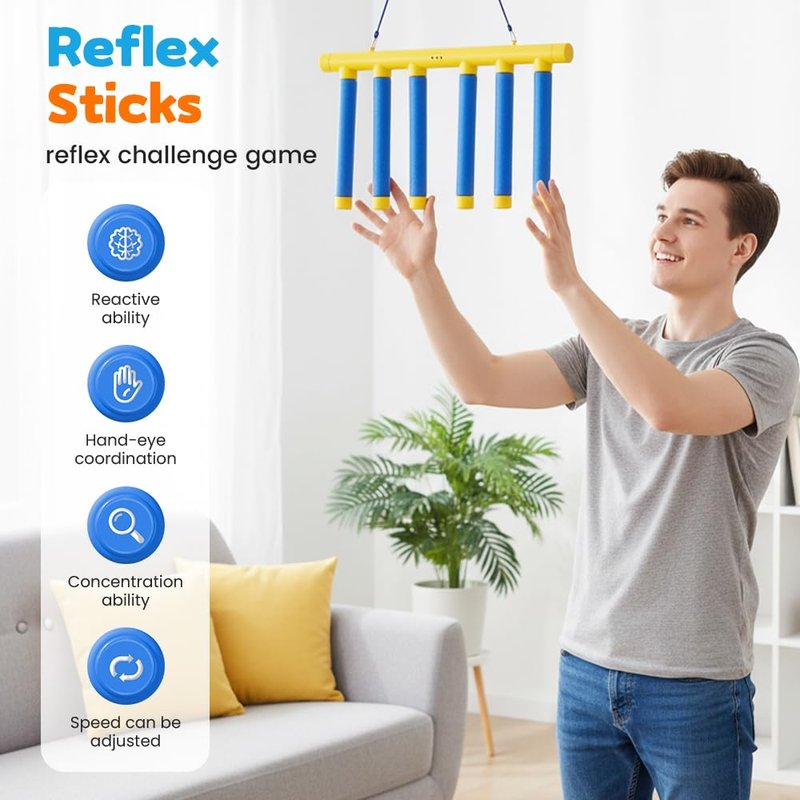NEKSKA Reflex Sticks Rebounce Game, Reflex Challenge Game, Falling Sticks Reaction Time Trainer with Adjustable Speed Modes for Home, Office & Team Activities (Yellow)