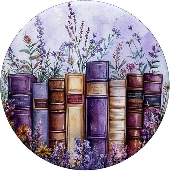 Book Lover Purple Wildflower Book Themed Floral Bookworm PopSockets PopGrip for MagSafe