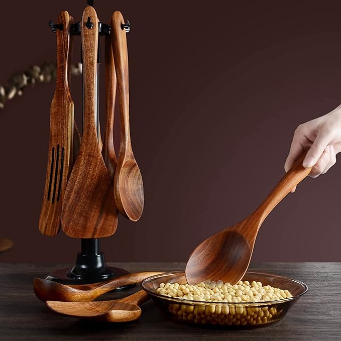 Wooden Spoons for Cooking,12 Wood Kitchen Utensils Set with Comfort Grip
