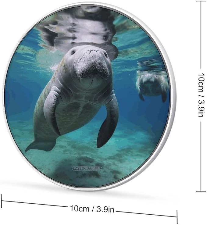 Ocean Animal Manatee Wireless Charger 10W Qi-Certified Fast Wireless Charging Pad with USB Cable &amp LED Indicator Fashion Charger Mat Portable Charging Station for All Qi-Enabled Phones