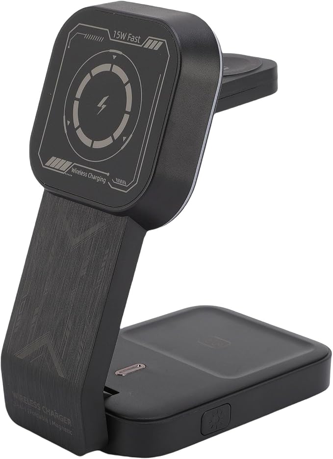 15W Fast Wireless Charger Station for Multiple Devices Adjustable Stand Dock Black 3 in 1