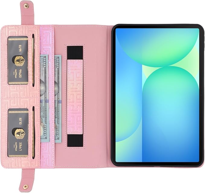 Handbag Case for Samsung Galaxy Tab S10 FE/S9 FE 10.9/S9/S8/S7 11 Techcircle Folio Stand Crossbody Wallet Protective Cover with S Pen Holder &amp Card Slots Hand Strap &amp Shoulder Strap Black
