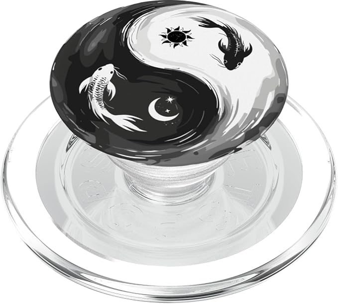 Black White Yin Yang Koi Fish Japanese Balance Art Pattern PopSockets PopWallet for MagSafe
