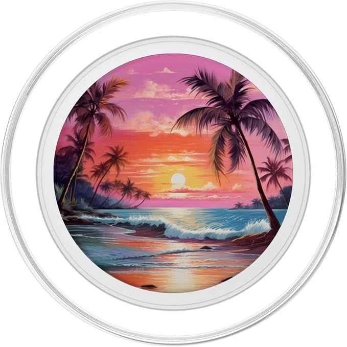 Palm Tree Sunset Tropical Island Night Scene Beach Theme PopSockets Adhesive PopGrip
