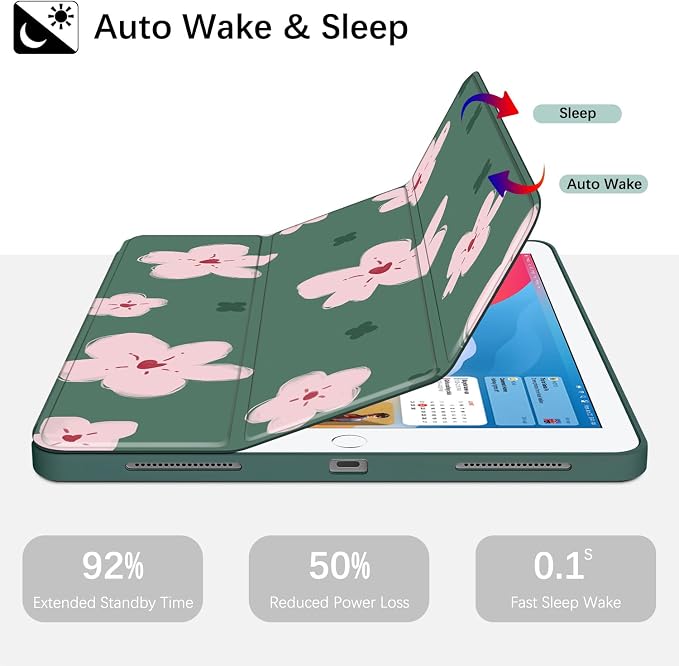 Case for iPad 6th / 5th Generation 9.7-inch iPad Air 2 /Air 1 | Smart Trifold Stand Shockproof Case with Pencil Holder Auto Wake/Sleep Cover Viewing &amp Typing Angles Black Flowers