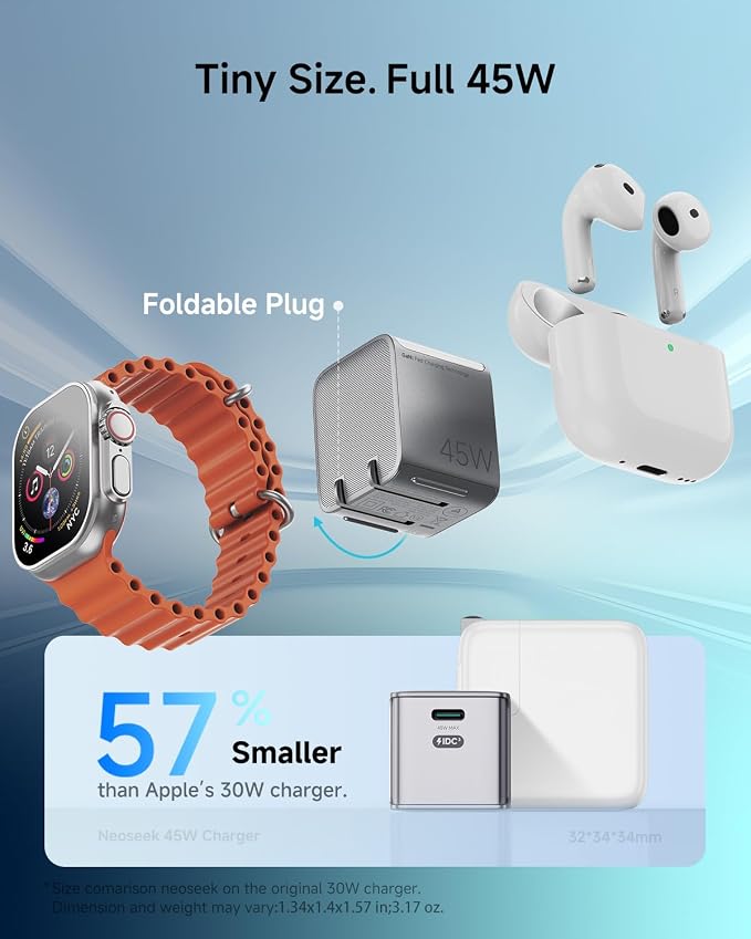 2 x Ultra-Mini iPhone Charger Fast Charging 45W Type C Charger with 3.3 FT Braided USB C Cable Compact and Foldable Plug USB C Charger Block for iPhone 17 Series MacBook iPad and More